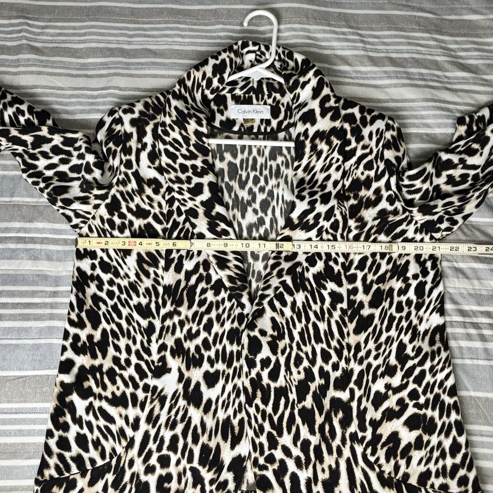 Calvin Klein Womens M Leopard Print Open Cardigan 3/4 Sleeves Oversized Blazer - Picture 6 of 10